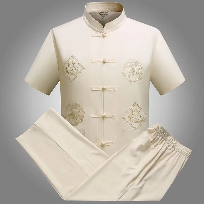 Блузка с вышивкой дракона мужской костюм Тан футболка пальто кунг фу кардиган