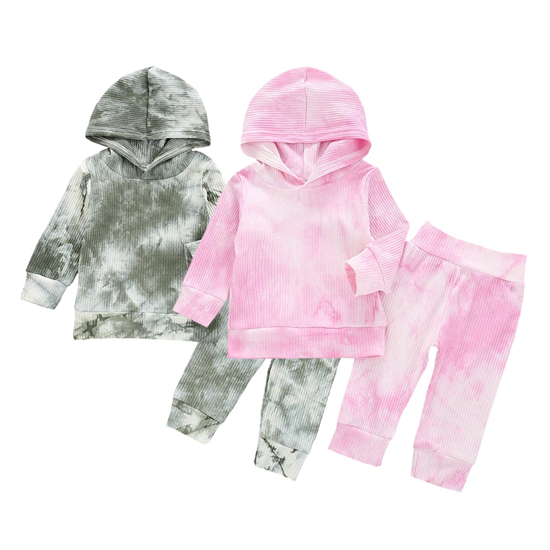 

12M-4Y toddler baby boy giel clothes sets autumn new tie-dye girls boy hooded long-sleeved blouse pants suit Children's clothing