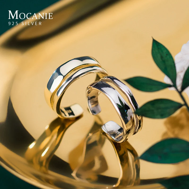 

Mocanie Authentic 925 Sterling Silver Geometric Cut Double Round Circle Opening Finger Ring for Women Punk Style Fine Jewelry