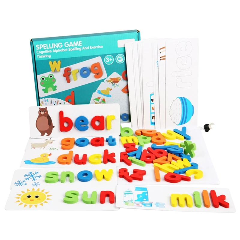 

Wooden Alphabet Cards Set Word Toys for Kids Spelling Practice Game Toy English Letter Spelling Card Learning Education