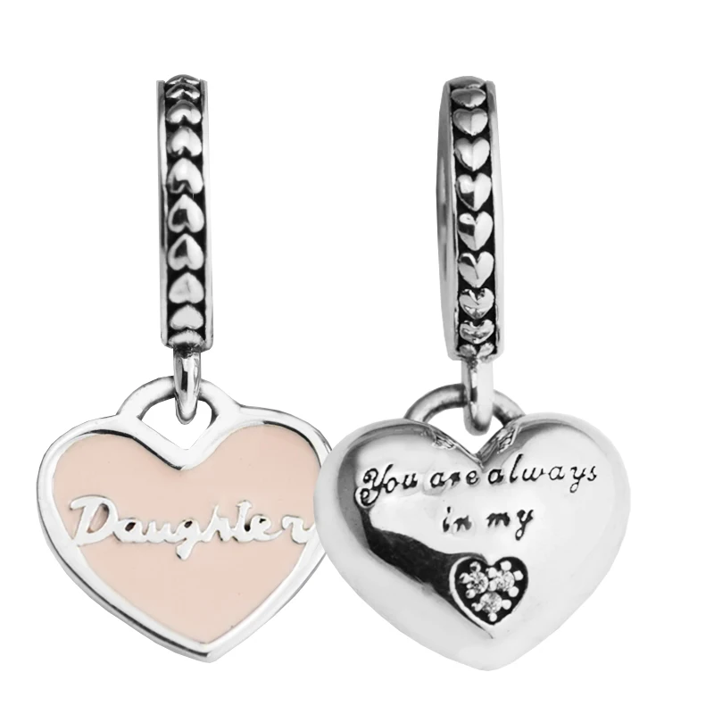 

Mother & Daughter Hearts Soft Pink Charm Fits 925 Silver Original Bracelets For Woman Fashion Jewelry Beads For Jewelry Making