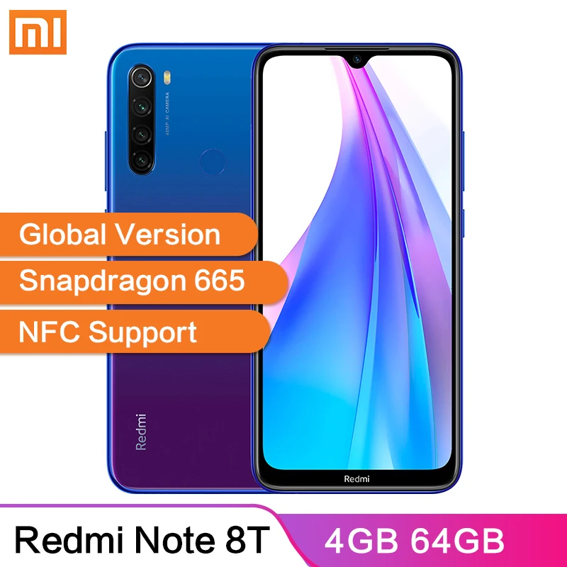 Глобальная версия смартфона Xiaomi Redmi Note 8 T 4 Гб + 64 ГБ аккумулятор 4000 мАч 18 Вт QC NFC