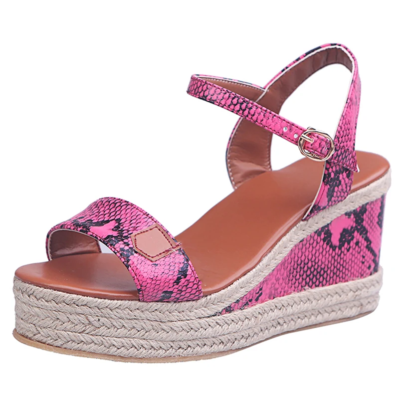 

Women Summer Sandals Wedges Heel Open Toe High Heel Platform Leather Sandals Female Plus Size Leopard Zebra Snakeskin Shoes