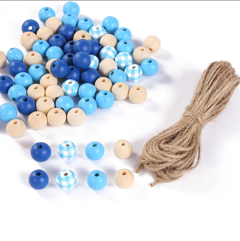 

200Pcs Candy Round Wood Beads And Beading Stretch Cords Hemp Rope Line 10 meters Jewelry Making Bracelet Necklace With Box