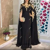 black satin moroccan kaftan evening dresses 3d flowerslace appliques women arabic muslim special occasion formal party