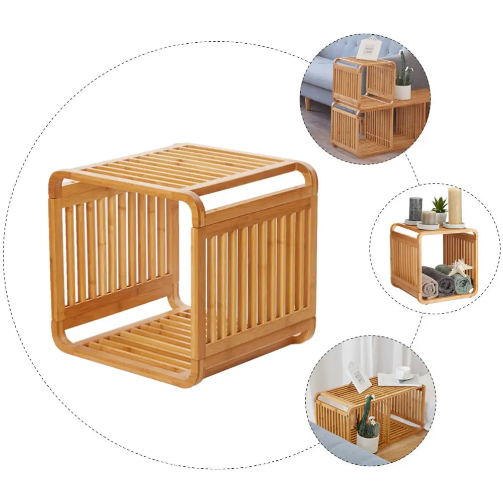 

1 Pc Bedroom Bathroom Wooden Storage Rack Multifunctional Floor Stand (Light Yellow)