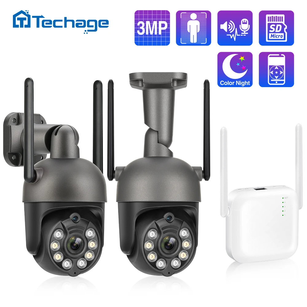 

Techage 3MP 4CH PTZ Wireless Security System Two Way Audio WIFI IP Camera P2P CCTV Video Surveillance Kit Auto Human Detection