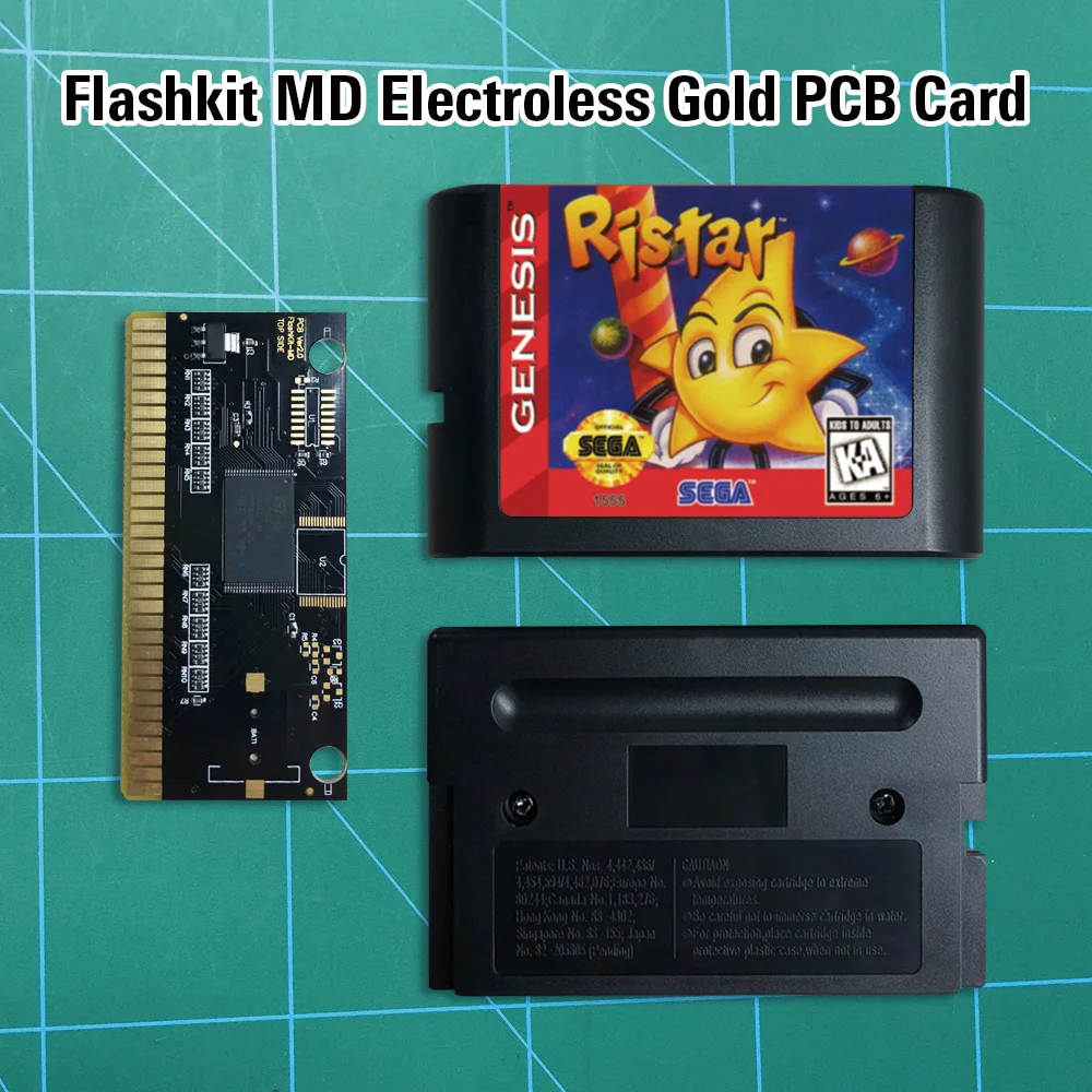 Ristar Flashkit MD никелевое золото схема на основе печатной платы 16 бит игры Картридж