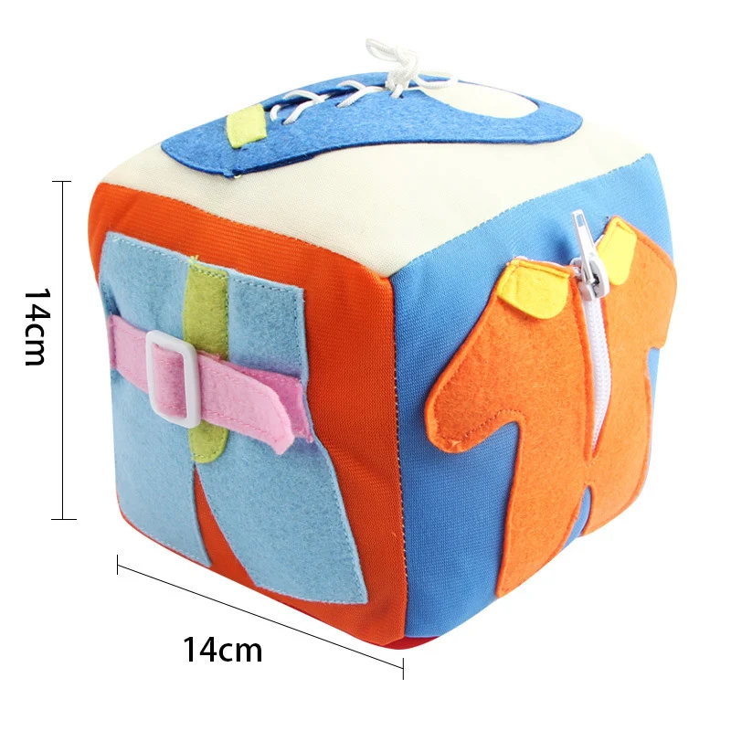 

Plush Dressing Blocks Toy Button Buckle Lace up Zipper Daily Learning Education Toy for Baby Toddler M09