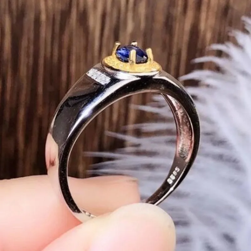 2020 New Sapphire Man Ring s925 pure silver platinum / gold plating two-tone fine manufacturing 50-point sapphire diamond ring | Украшения