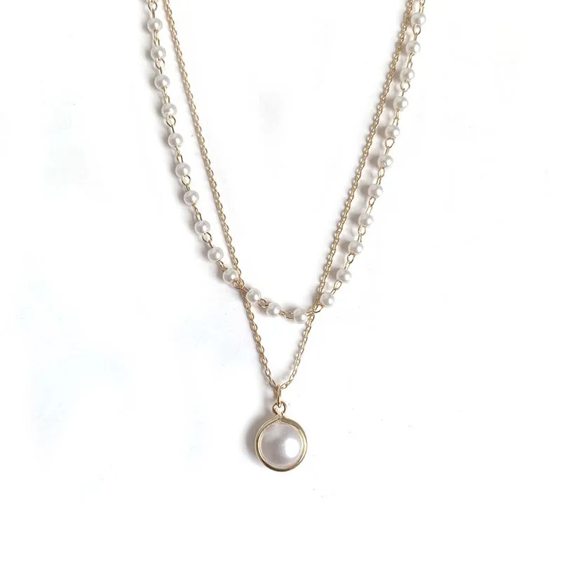 Женское колье чокер с двойным слоем и подвеской из настоящего жемчуга новинка