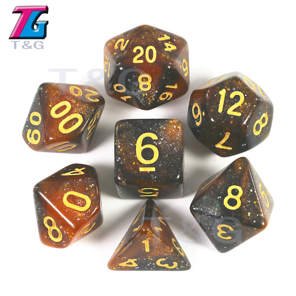 Оранжевый 7 двухцветных кубиков D4 D6 D8 D10 D% D12 D20 отлично подходит для D& D золотых цифровых игр - Цвет: Оранжевый