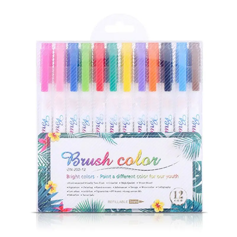 

12 Fluorescent Colors Calligraphy Marker Brush Pens Small Regular Script Art Drawing Signature Painting School Supplies
