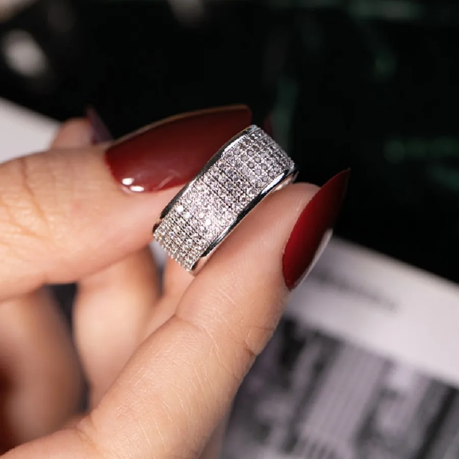 Роскошный Абзац 925 пробы Серебряное кольцо палец штамп 10KT Сияющий 286 шт Полный