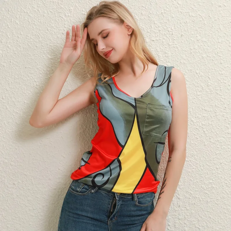 

2021 New Women's Tshirt Clothing Casual Sleeveless Colorblock T-Shirt Spring and Summer Oversized Loose Tank Top