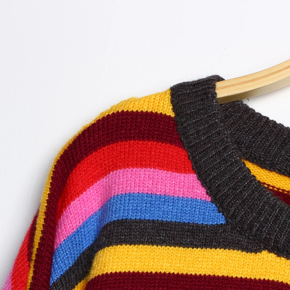 Радужный Модный женский свитер 2019 осень зима новый вязаный с круглым вырезом