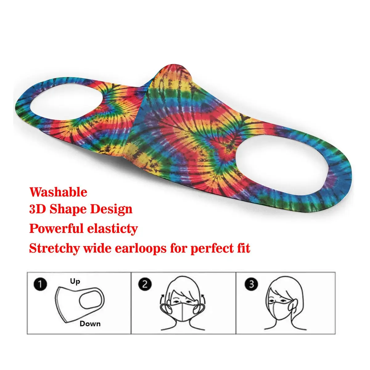 

Rainbow Portal Mandala Tie Dye Washable elastic Earloop Face Breathing Mask Reusable Anti Dust Cotton Mouth For Adults