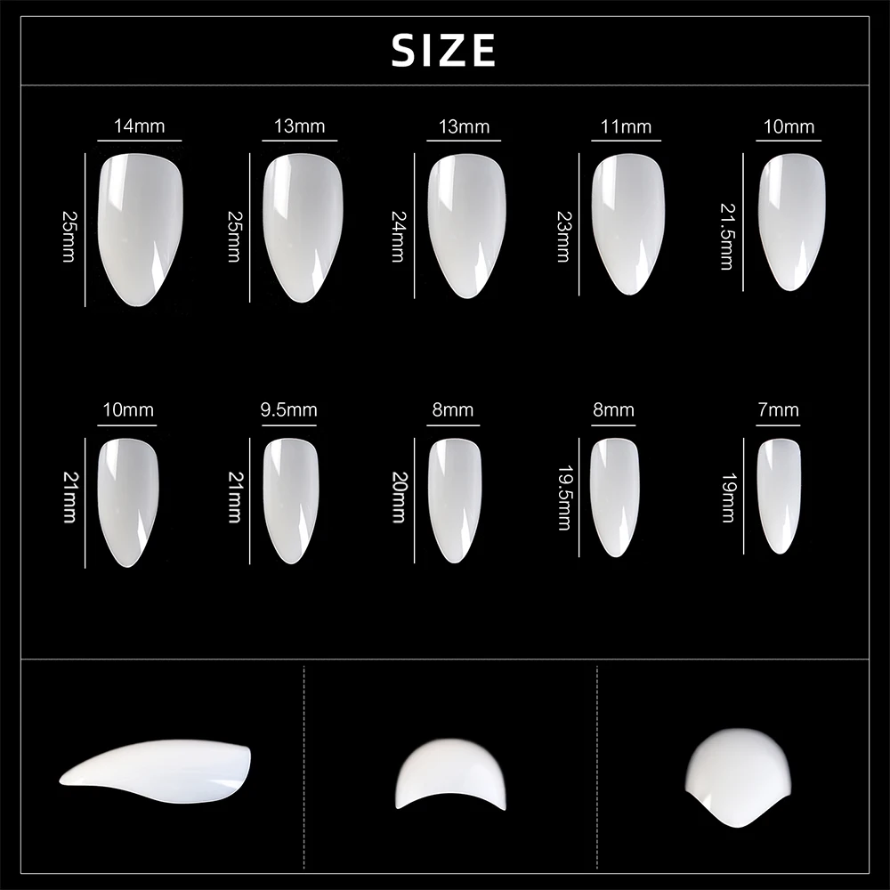 

500pcs Eagle Hook Round Nail Tips No Crease Clear/ Natural/White Nail Art Tips 10 Sizes Polish UV Gel Salon Fake Nail Tools