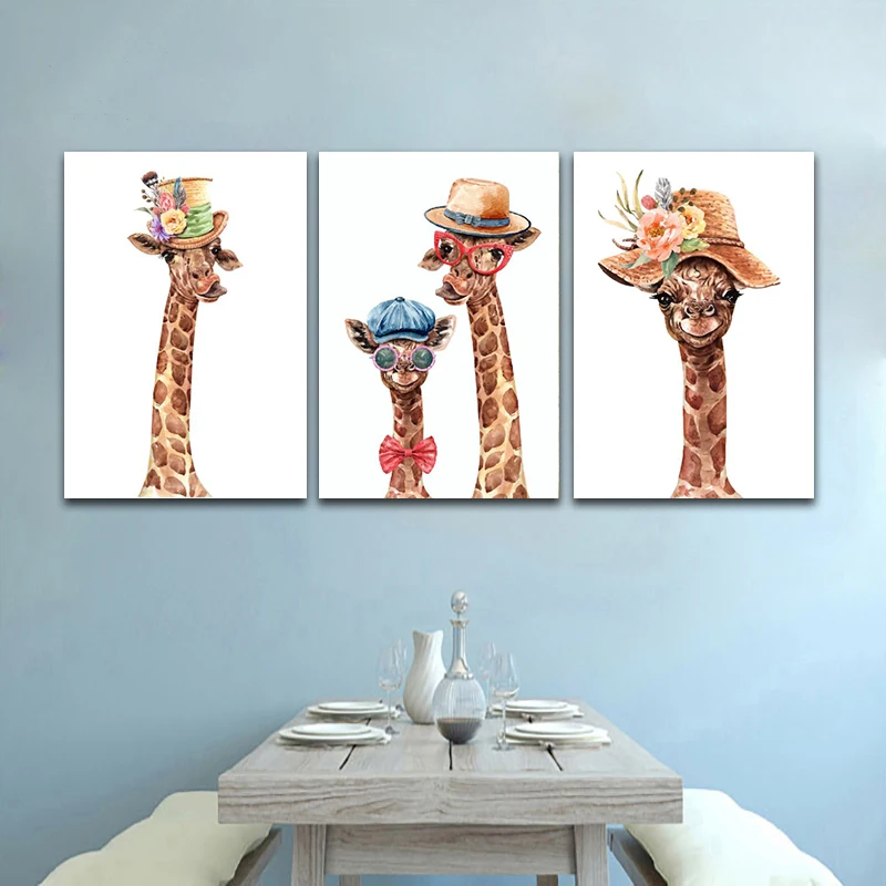 

Мультяшный стиль красочный жираф семья животных художественные плакаты и печатные настенные картины для детской комнаты гостиной украшен...