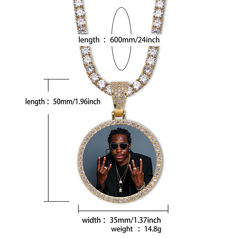 

New Custom Photo Memory Medallions Solid Pendant Necklace With Tennis Chain Hip Hop Jewelry Personalized Cubic Zircon ChainsGift