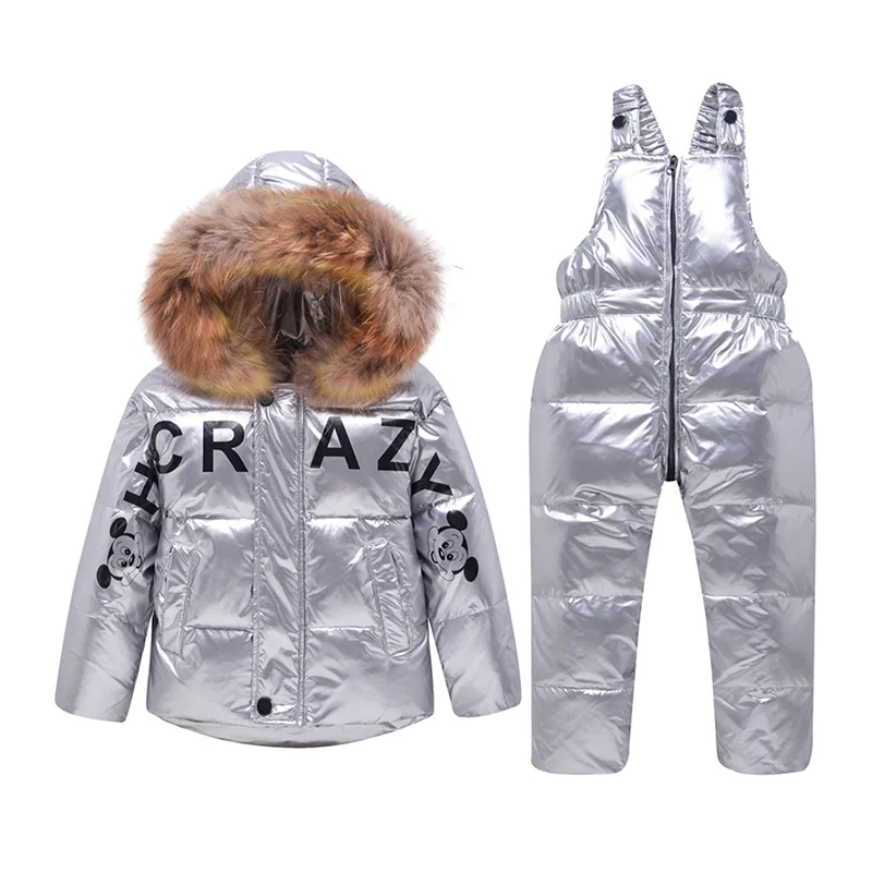 Russian Winter Coats -30 Degrees Outerwear Cartoons Hooded Parkas Infant Jumpsuit Baby Fur Snowsuit Thicken Snow Wear Pants Set