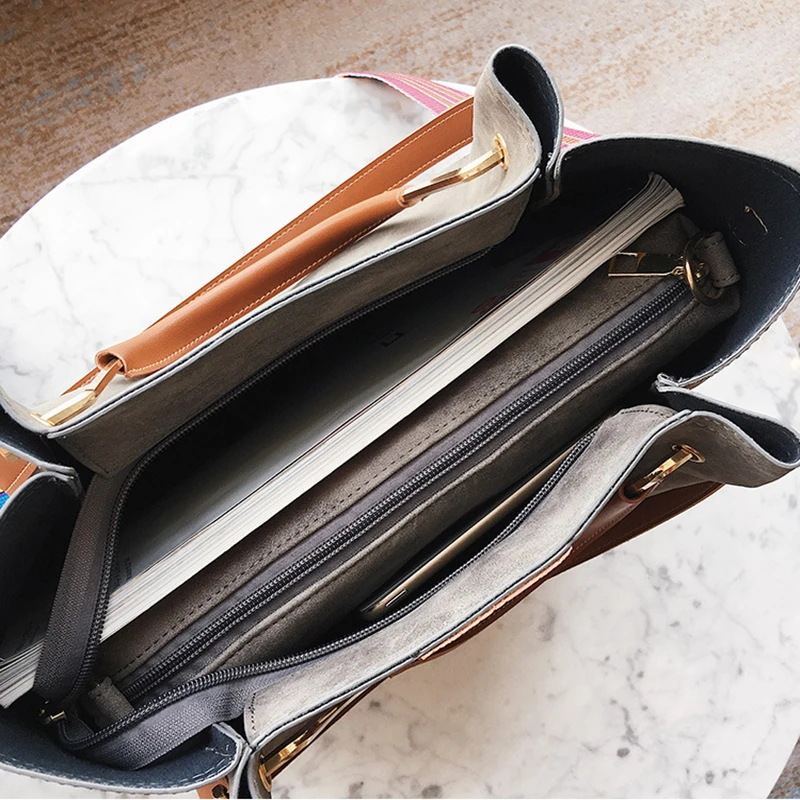 

Suede Large capacity tote bag Woman color wide shoulder strap casual Shoulder Bags Woman luxury design handbag black