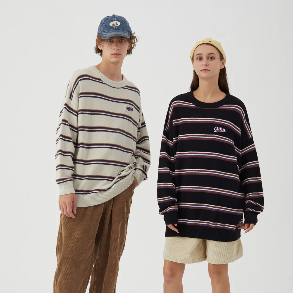 Полосатый Повседневный красивый корейский стиль винтажная одежда трикотажный