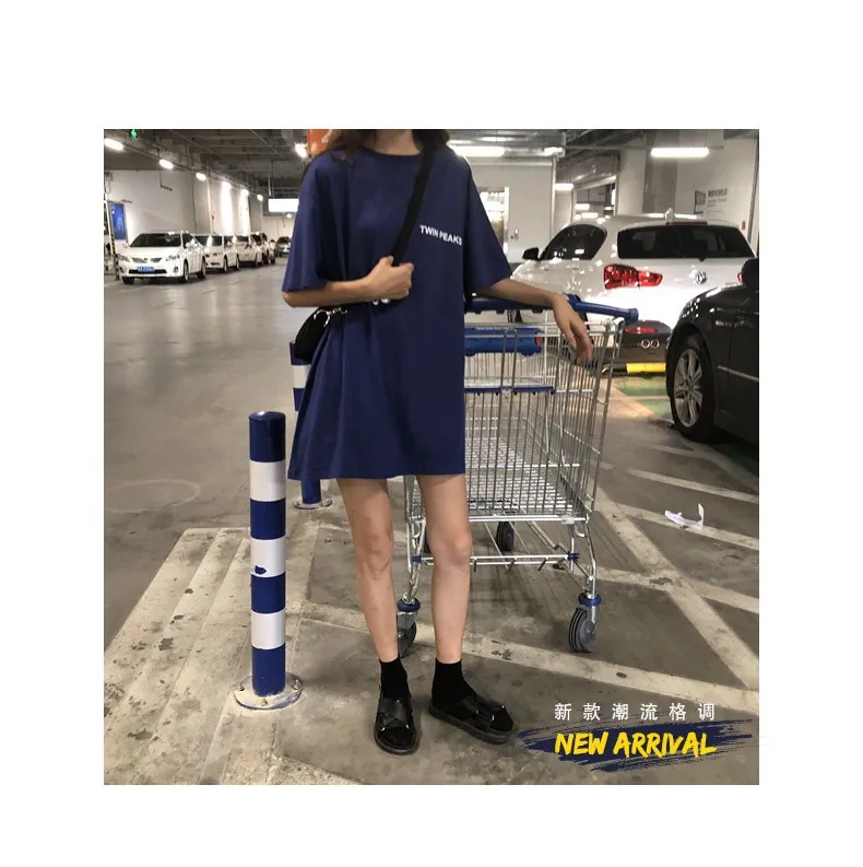 

Mid-length T-shirt Women Short-sleeved 2020 Summer Loose Korean Letter Print Top Women