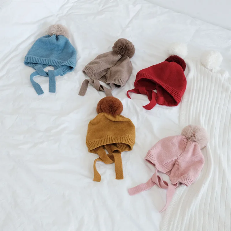 Зимние милые вязаные шапки с помпонами для девочек Детские теплые плотные