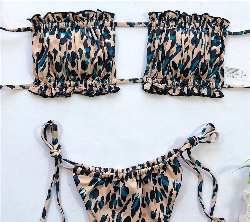 

2020 Sexy Bikini Set Leopard Print Ruched Sexy Strapless Banage Bikinis Ladies Swimwear Beachwear Bathing Suit Brazilian Biquini