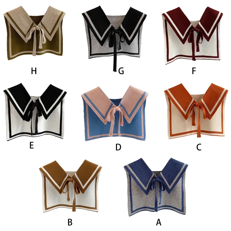 Женская зимняя вязаная шаль накидка контрастных цветов с ложным воротником