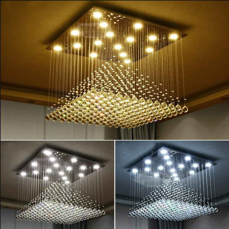 

Modern Wave K9 Crystal Hanging Wire Ball Square Pendant Lamp Lighting Fixture Rain Drop Curtain Glass Chandelier LED Light