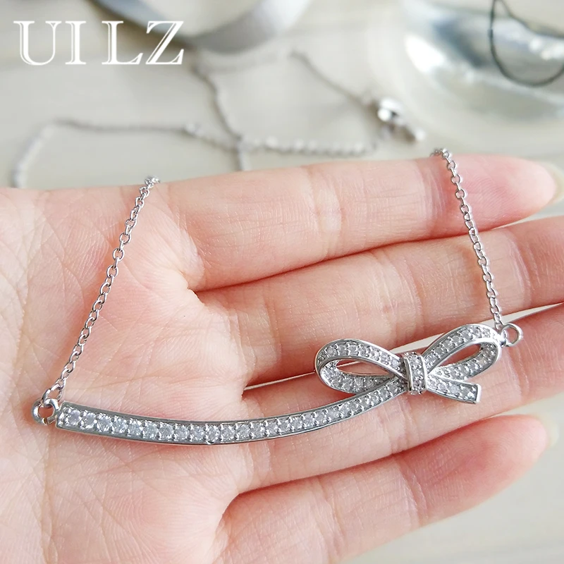 

UILZ Romantic Bowknot Cubic Zirconia Pendant Necklaces for Girl New Creative CZ Crystal Brand Design Fashion Jewelry