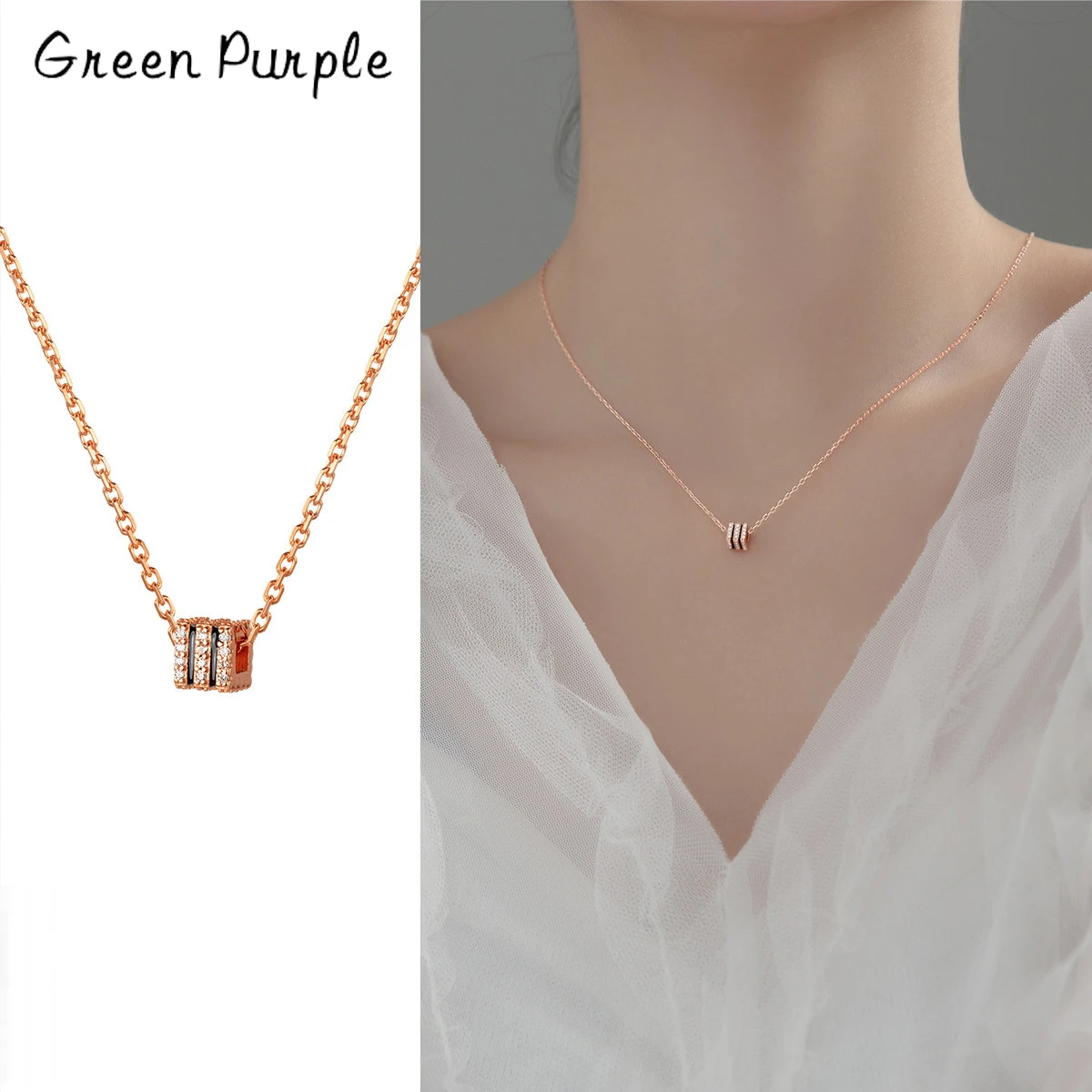 

Green Purple Real s925 Sterling Silver Square Cube Zircon Fashion Charm Chain Pendant Necklace For Women Silver Fine Jewelry
