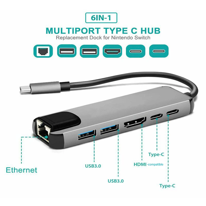 Док-станция Rankman usb-c/Ethernet RJ45 HDMI 4K USB 3 0 SD TF для MacBook Samsung S21 Dex Xiaomi 10 Nintendo PS5 |