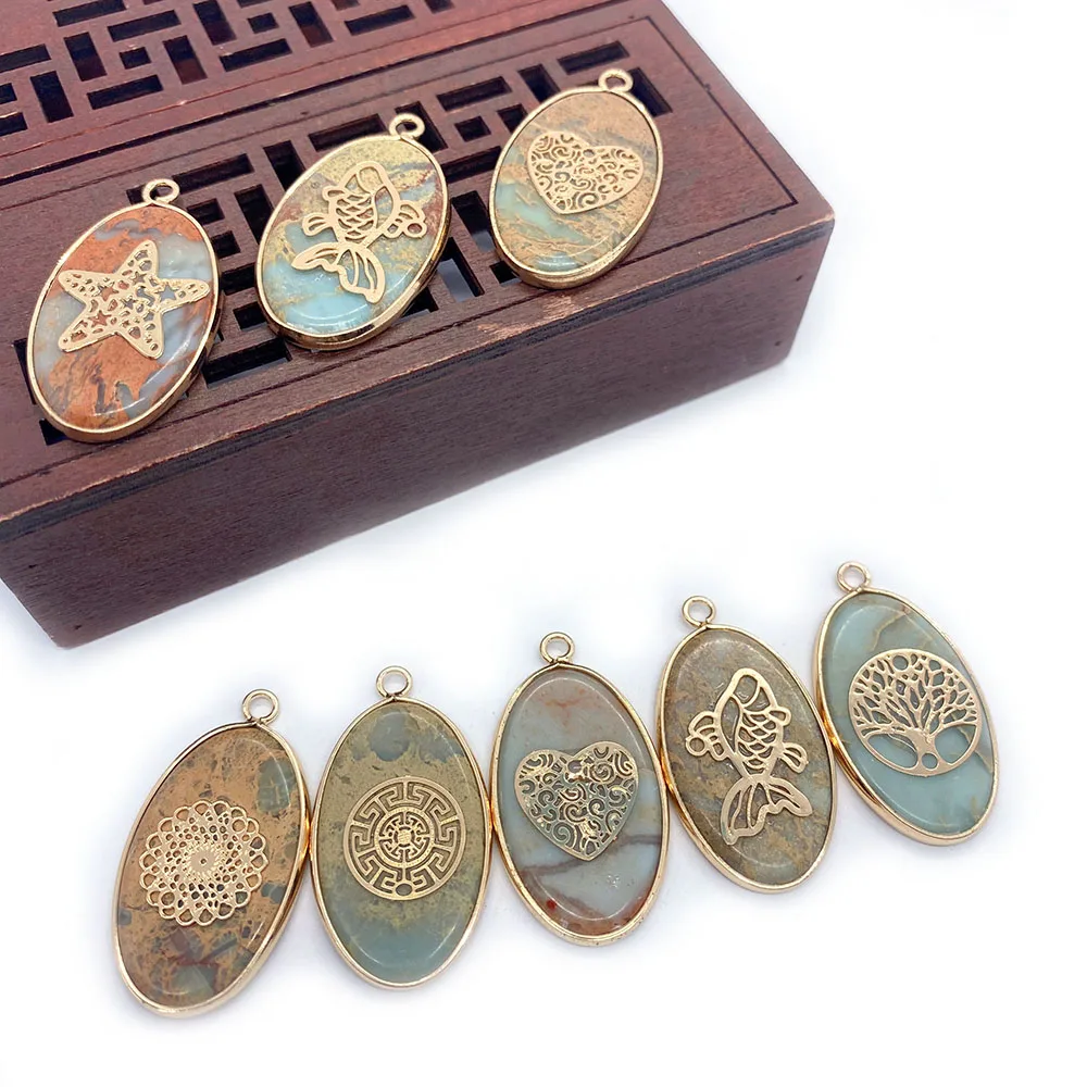 

Natural Stone Shoushan Stone Necklace Pendant Oval Charm Dangles for Jewelry Making Hemming Retro DIY Lady Bracelet Accessories