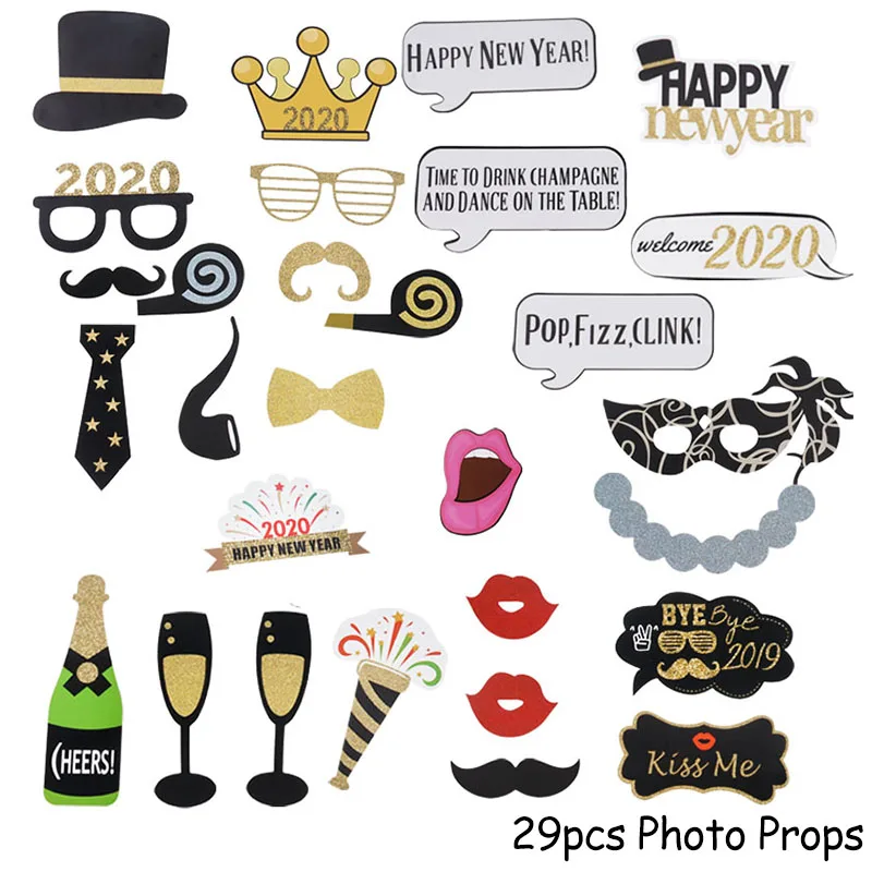 29pcs Photo Props Рождественские украшения для дома счастливый год вечерние украшения черный баннер для фотокабинки рамка реквизит Navidad Nordica - Цвет: 29pcs Photo Props