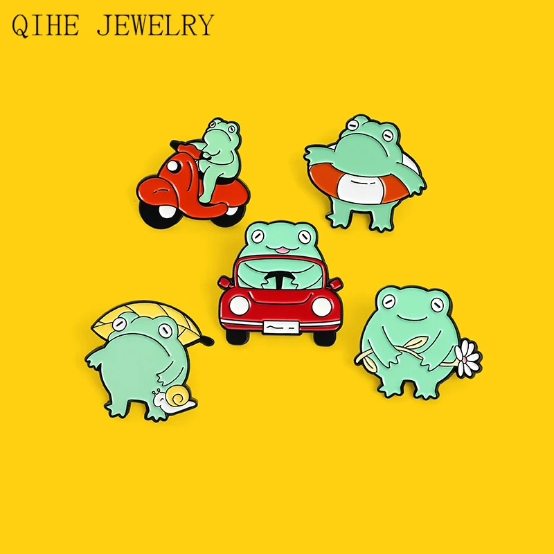 

Funny Cool Frog Enamel Pins Custom Surfing Frog Brooches Shirt Backpacks Lapel Pins Cartoon Animal Badge Jewelry Gifts For Women