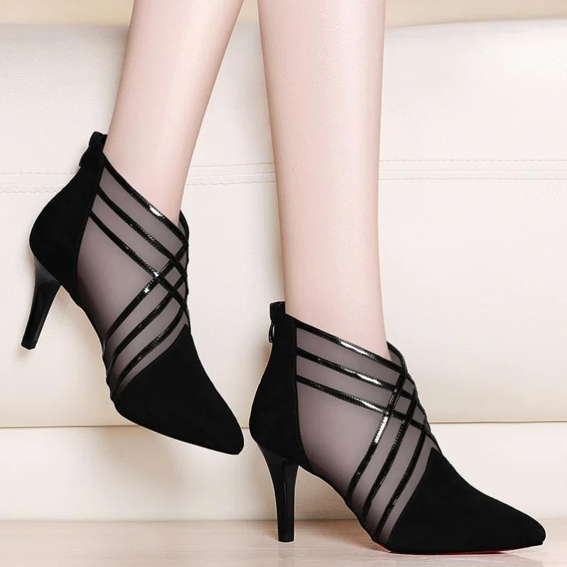 Новое поступление 2019 года Женские летние ботильоны из сетчатого материала на