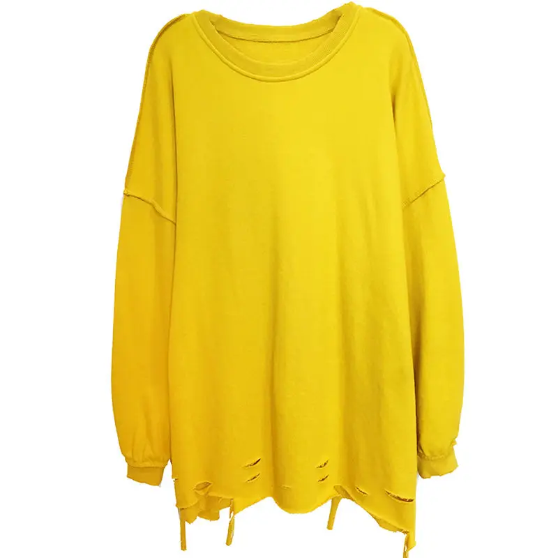 

Hoodies Women Cotton Sweater Women's Loose round Neck Pullover Leisure Ripped Top Hoodies Sweatshirts Tops Sudaderas