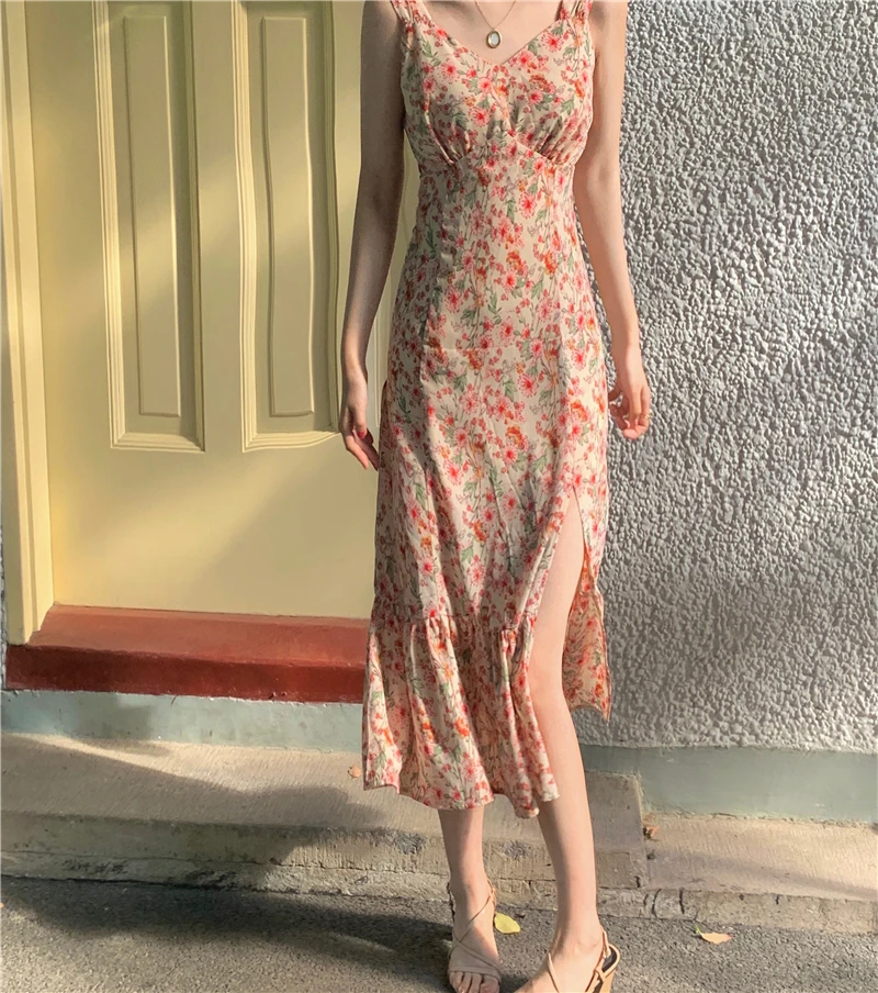 Женское шифоновое платье с V образным вырезом элегантное в стиле ретро Боковым