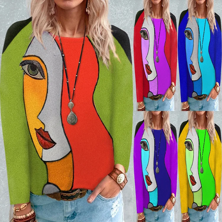 

New Women's Fashion Loose Round Neck Printed Long Sleeve T-Shirt