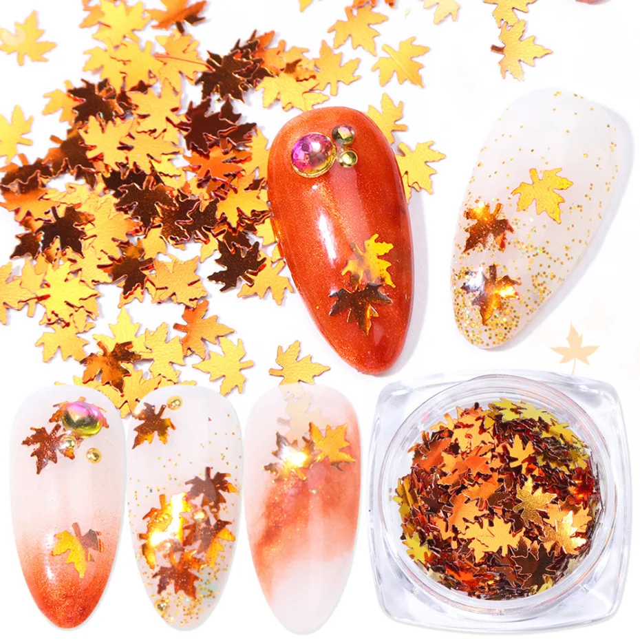 

Nail Art Accessories Autumn Thanksgiving Nail Maple Leaf Glitter Sequin Laser Gradient Color nail