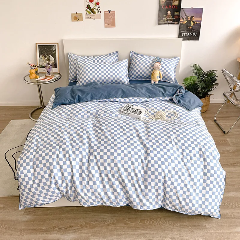 

Blue And White Plaid Pattern Bedding Set Duvet Cover Pillowcase 3pcs 220x240,Quilt Cover Blanket Cover 200x200,Bed Sheet Set