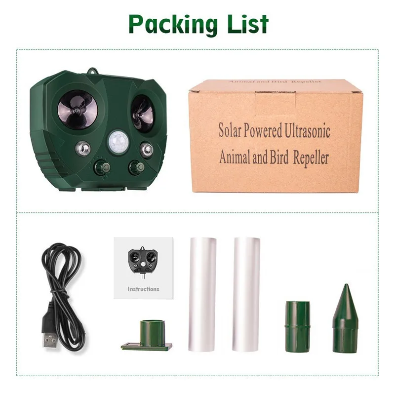 

Garden Solar Ultrasonic Animal Repeller Motion Sensor Activated Owl Shape Flash Light Waterproof Pest Controller Repellent