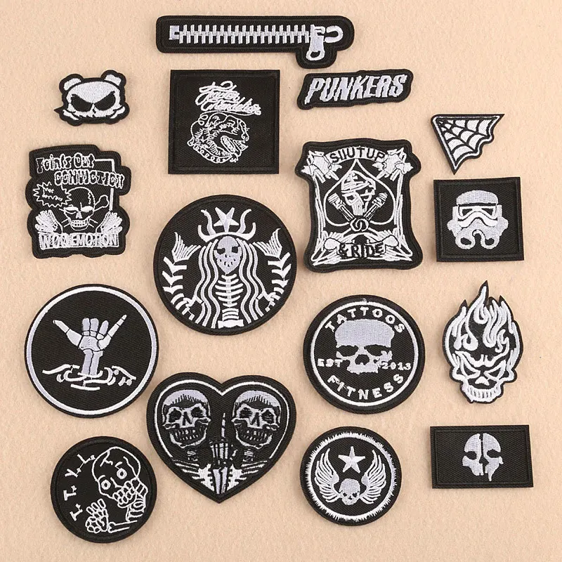 

Black And White English Embroidered Patches Alphabet Patch Stickers Clothing Accessories Badge Embroidery Cloth Stickers Custom