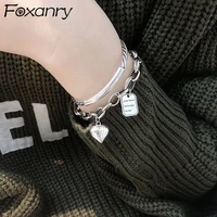 foxanry 925 stamp love heart bracelets fashion hip hop vintage couples simple twist texture bangles girl party jewelry
