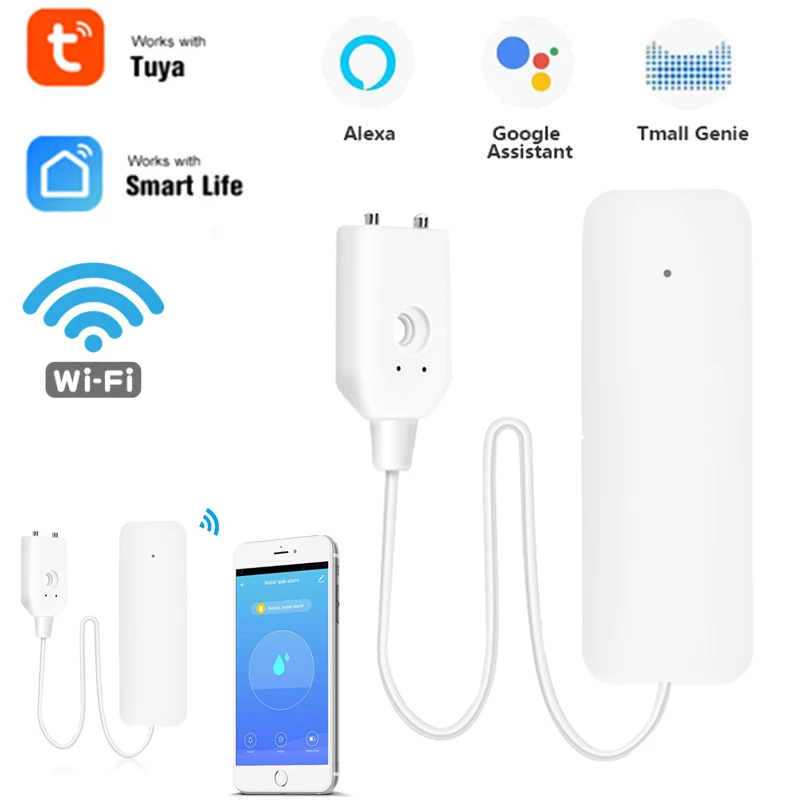 

WiFi Smart Tuya Water Leakage Sensor Tuya Water Alarm Compatible With Tuya Smart / Smart Life APP Easy Installation For Home
