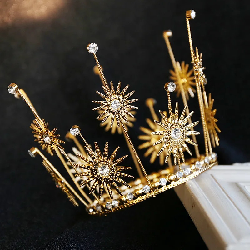 Birthday Cake Baking Crown Sun Flower Iron Rhinestone Decoration Round Tiara Queen Bridal Jewelry | Украшения и аксессуары