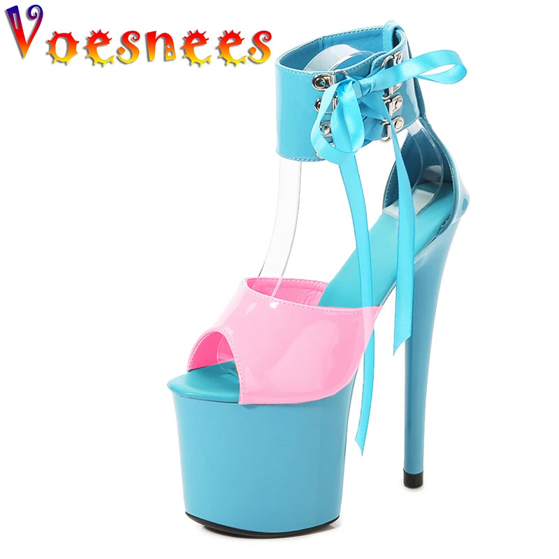 

Sexy Heels Platform Sandals for Girls Shoes Summer 2021 Thin Heels 20CM Super High Heel Lace-up Fringe Sexy Party Shoes Wedding